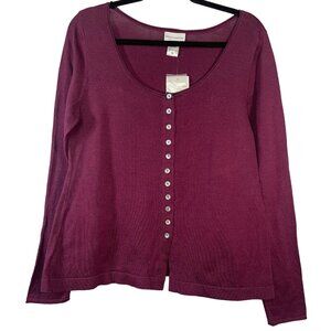 Soft Surroundings Size Medium Cardigan Sweater Berry 100% Pima Cotton Scoop Neck